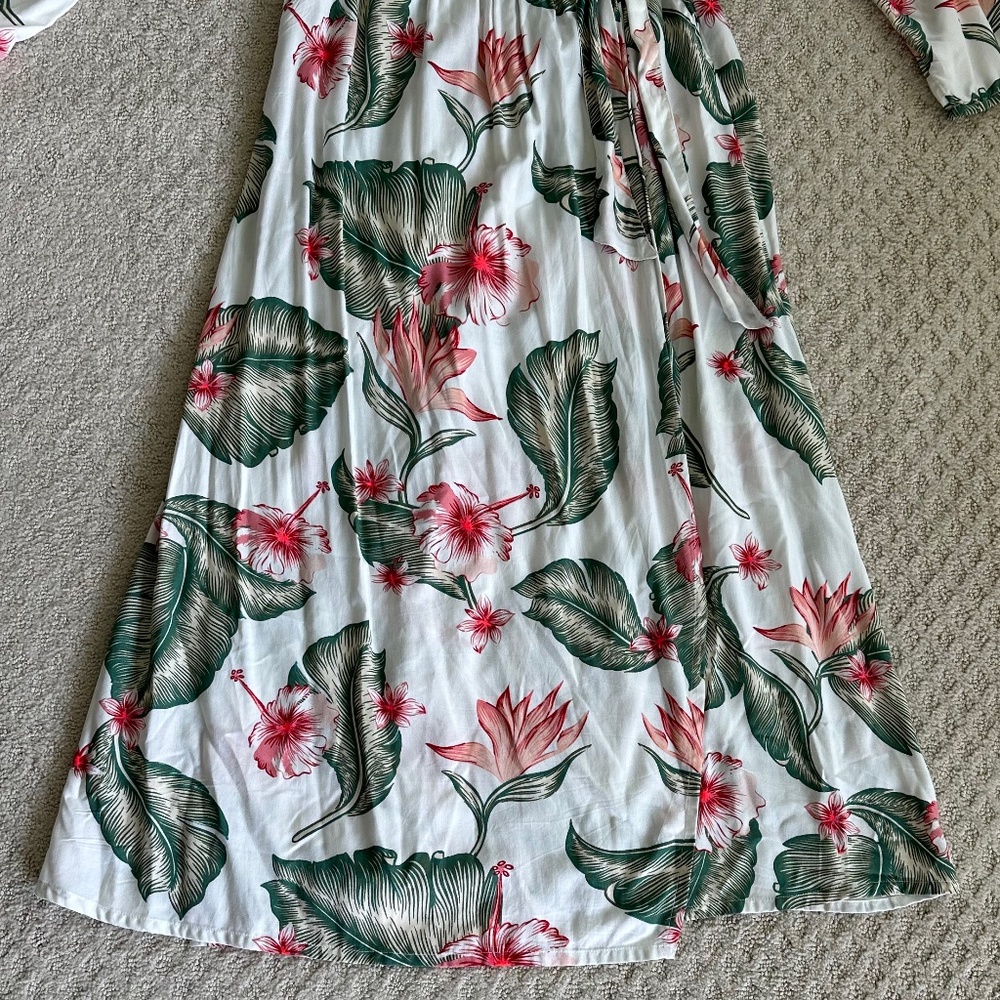 ROXY Taste of Tomorrow Long Sleeve Floral Maxi Wrap Dress Small Tropical Casual - Picture 6 of 16